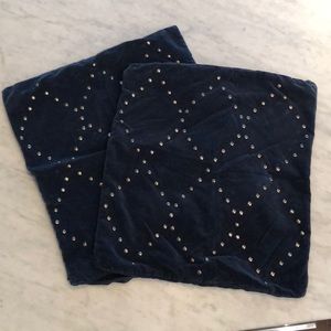 Studded Velvet Blue Gunmetal Nailhead Shams